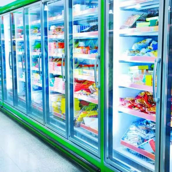 supermarket fridge with cold beverages